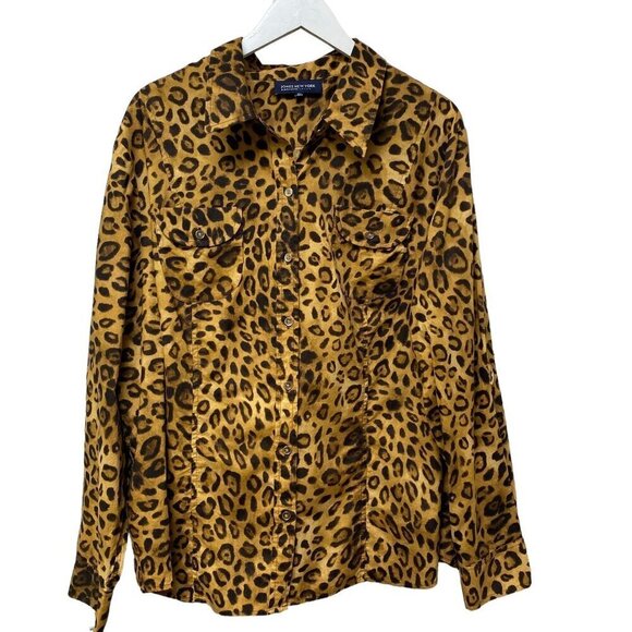 JONES New York Leopard Shirt Plus Size 3X Womens Cotton Button up Top Long Sleev - Picture 8 of 10